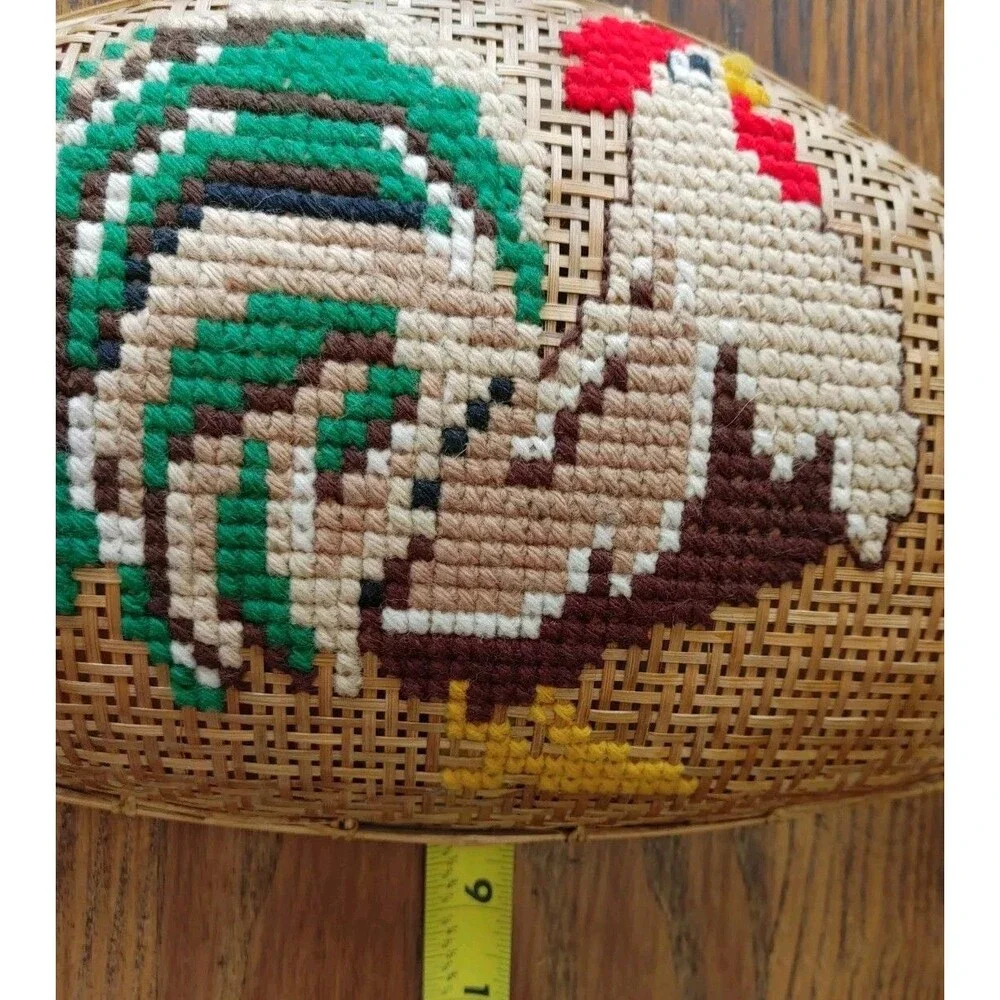 Country GrannyCore Rooster Basket Artist Signed 16